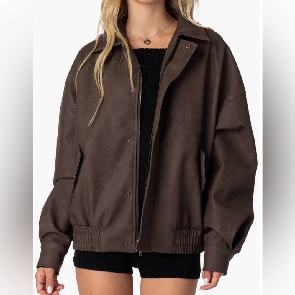 Edikted Mori Oversize Faux Leather Jacket